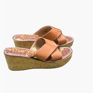 Sam Edelman Remini brown saddle color slip on cork wedge size 9m.